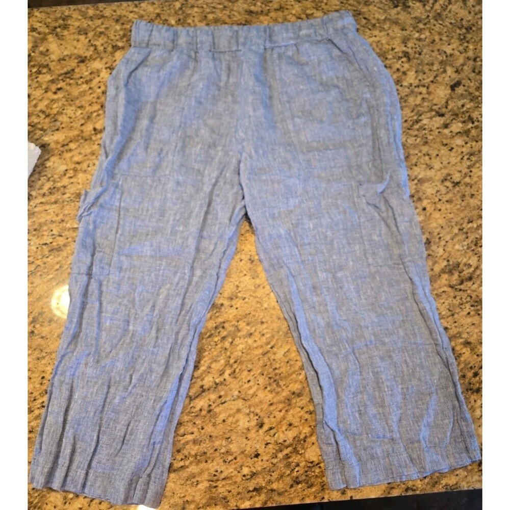 Elliott Lauren XL  100% Linen Blue Elastic Waist Cropped Pants Work Summer